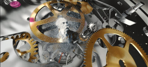 Mécanisme horloger complexe avec des engrenages, des ressorts et des rouages apparents révélant la complexité de l'artisanat d'un garde-temps de luxe.