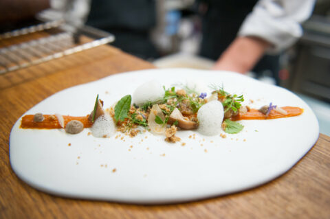 Assiette de haute cuisine avec présentation artistique de nourriture