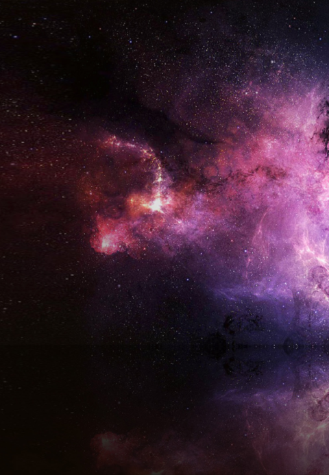 A mesmerizing cosmic tapestry of starry nebulae painted in shades of violet and crimson against the endless canvas of space.