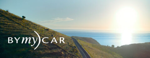 Une route côtière sinueuse serpente le long d'une colline verdoyante, l'immensité de l'océan s'étendant à l'horizon sous un ciel bleu clair.